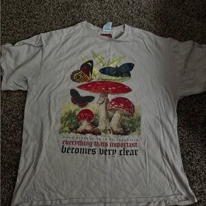 Graphic T-Shirt with Mushroom and Butterfly Design
